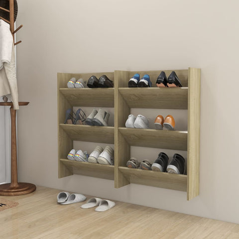 Wall Shoe Cabinets 2 pcs Sonoma Oak 60x18x90 cm Engineered Wood 806766