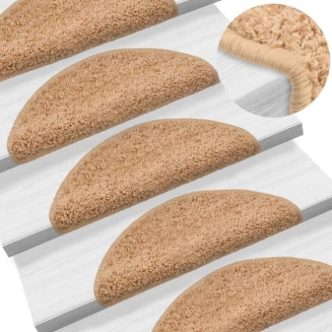 Stair Mats 10 pcs 56x17x3 cm Beige Half Round 149787