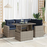 5 Piece Garden Sofa Set with Cushions Grey Poly Rattan Acacia 3326312
