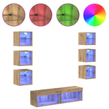 TV Cabinet with LED Strip Lights 8 pcs Artisan Oak Glass 3402939