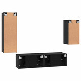 TV Cabinet Set Wall-mounted 4 pcs Black Oak Engineered Wood 3393283