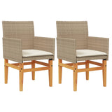 Garden Chairs with Cushions 2 pcs Beige Poly Rattan&Solid Wood 368716