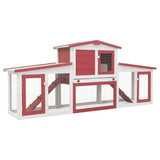 Outdoor Large Rabbit Hutch Red and White 201x45x85 cm Wood 170845