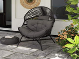 Rattan Egg Chair, Oversized Freestanding Garden Egg Chair with Thick Tufted Cushion, Headrest, Steel T3398P327961