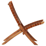 Folding Chair Crossed-Stripe Brown Real Leather 246365