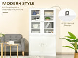 Modern Bookcase with Glass Doors, Display Storage Cabinet with Adjustable Shelves for Living Room, T3398P378013