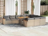 11 Piece Garden Sofa Set with Cushions Beige Poly Rattan Acacia 3327538