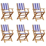 Folding Garden Chairs 6 pcs Blue and White Fabric and Solid Wood 3214590