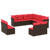 11 Piece Garden Sofa Set with Cushions Brown Poly Rattan 3217824