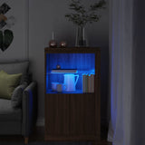 Side Cabinet with LED Lights Brown Oak Engineered Wood 836629