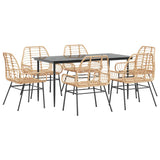 7 Piece Garden Dining Set Brown Poly Rattan Glass 3334447