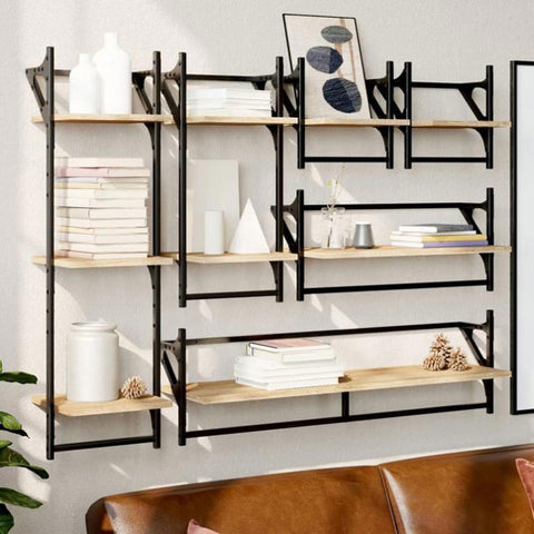 6 Piece Wall Shelf Set with Bars Sonoma Oak Engineered Wood 836269