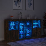 Sideboard with LED Lights Smoked Oak 202x37x100 cm 3209188