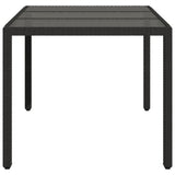 Garden Table with Glass Top Black 150x90x75 cm Poly Rattan 365531