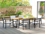 6 Seater Wooden Garden Dining Table, 175 x 80 cm Rectangular Outdoor Dining Table with 5cm Parasol T3398P377588