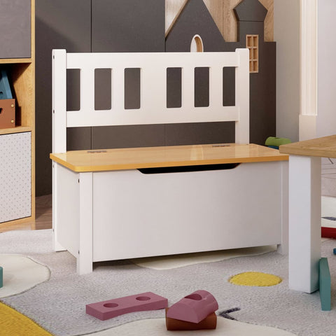 Children Storage Bench White and Beige 60x30x55 cm MDF 10408