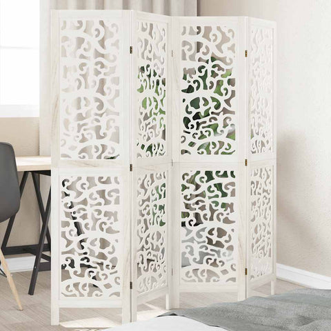 Room Divider 4 Panels White Solid Wood Paulownia 358737