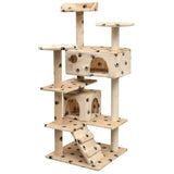 Cat Tree with Sisal Scratching Posts 125 cm Paw Prints Beige 170478
