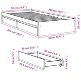 Bed Frame with Drawers without Mattress White 90x200 cm 3280678