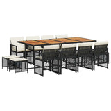 13 Piece Garden Dining Set with Cushions Black Poly Rattan 3210807
