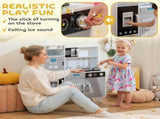 Kids Play Kitchen with Sound, Ice/Coffee Maker, Utensils, Microwave, Stainless Steel Utensils, for T3398P422356