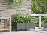 Garden Planter with Irrigation&Wheels 2 pcs Light Grey PP 3422997