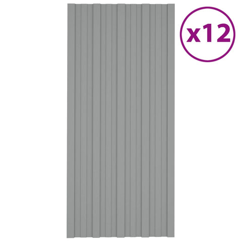 Roof Panels 12 pcs Galvanised Steel Grey 100x45 cm 317213