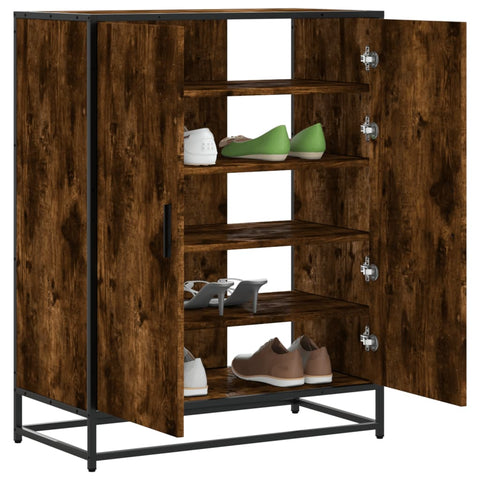 Shoe Cabinet Smoked Oak 75x38x97.5 cm Engineered Wood and Metal 3300867