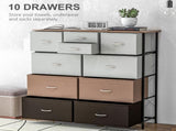 Bedroom Chest of Drawers, 10 Drawer Dresser with Foldable Fabric Drawers and Steel Frame, T3398P330466