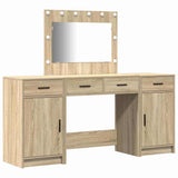 Dressing Table with Mirror Lights 3 pcs Brown Engineered Wood 3334247