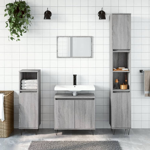 ZNTS 3 Piece Bathroom Cabinet Set Grey Sonoma Engineered Wood 3187795
