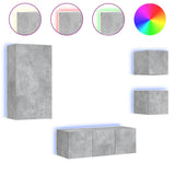 5 Piece TV Wall Units with LED Concrete Grey Engineered Wood 3216828