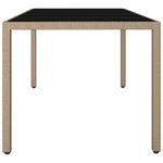 Garden Table with Glass Top Beige Poly Rattan&Tempered Glass 319556