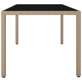 Garden Table with Glass Top Beige Poly Rattan&Tempered Glass 319556