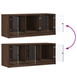 TV Cabinet with Glass Doors Brown Oak 102x37x42 cm 836412
