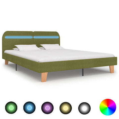Bed Frame with LED without Mattress Green Fabric 150x200 cm King Size 281089