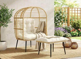 Garden Egg Chair with Footstool, Rattan Indoor Outdoor Lounge Chair and Ottoman Set with Thick T3398P552567