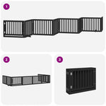 Dog Gate with Door Foldable 8 Panels Black 640 cm Poplar Wood 3155682