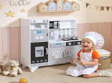 Kids Play Kitchen with Sound, Ice/Coffee Maker, Utensils, Microwave, Stainless Steel Utensils, for T3398P422356