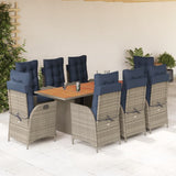 9 Piece Garden Dining Set with Cushions Grey Poly Rattan 3213152