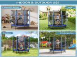 4.6FT/55" Kids Trampoline with Safety Enclosure, Outdoor Indoor Use, for Ages 3-10 Years, Blue T3398P348062