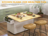 Kitchen Island on Wheels, Rolling Kitchen Storage Trolley with Drop Leaf, Drawers, Towel and Spice T3398P422886