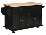 Rolling Kitchen Island Storage Trolley with Rubber Wood Top & Drawers for Dining Room, Black T3398P329903