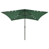 Garden Parasol with LEDs and Steel Pole Green 2x3 m 313786