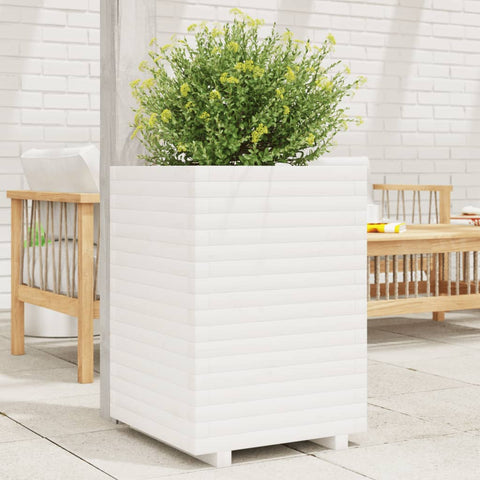 ZNTS Garden Planter White 50x50x72 cm Solid Wood Pine 3282610