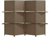 4-Panel Room Dividers with Shelves, Wave Fibre Freestanding Folding Privacy Screen Panels, Partition T3398P330517