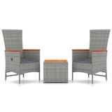 3 Piece Garden Lounge Set Grey Poly Rattan&Solid Wood Acacia 3157667