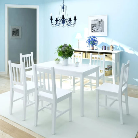 Seven Piece Dining Set Pinewood White 242959