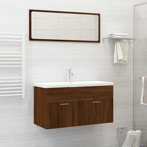 ZNTS 2 Piece Bathroom Furniture Set Brown Oak Engineered Wood 826625