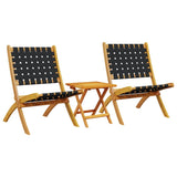 Folding Garden Chairs 2 pcs with Table Black Solid Wood 3214219